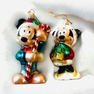 Disney Mickey Minnie Mouse Christmas Blown Glass Holiday Ornaments Set 5”